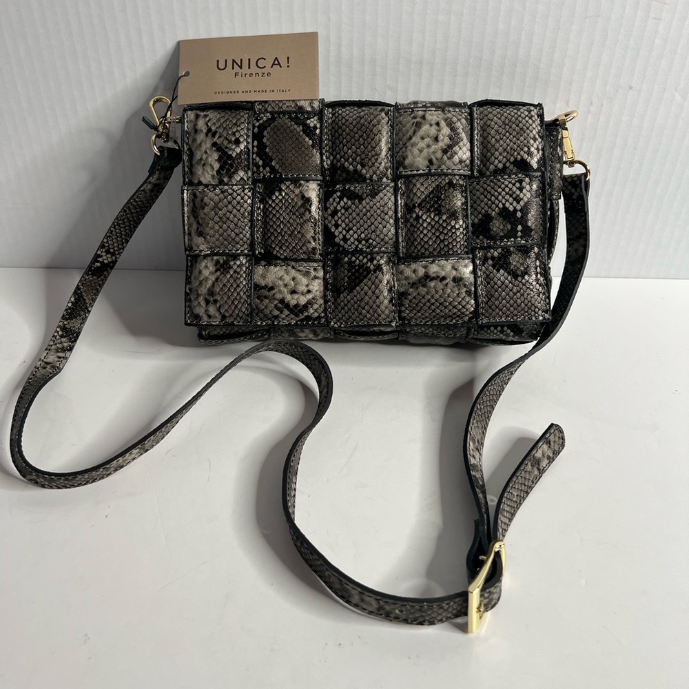 NWT Unica Firenze Quilted snake skin Italian Leather Crossbody Bag